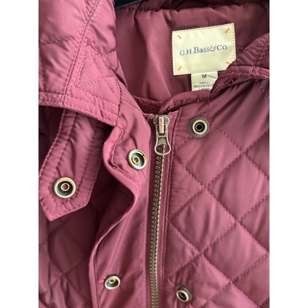 G.H.Bass & Co Medium Quilted Jacket Burgundy Wine Red Winter Coat Sz M Hood - Picture 4 of 6